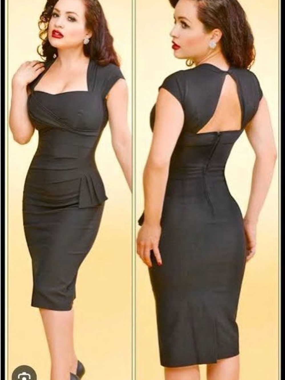 Stop Staring Black Midi Wiggle Dress with Sweetheart Neckline